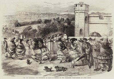 ¡Dios mío! ¡Está empezando a llover!, un boceto en la costa de Yorkshire de John Leech